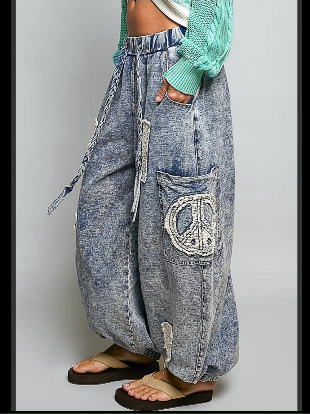 POL High rise French terry fabric/twill. Denim - Picture 2 of 4